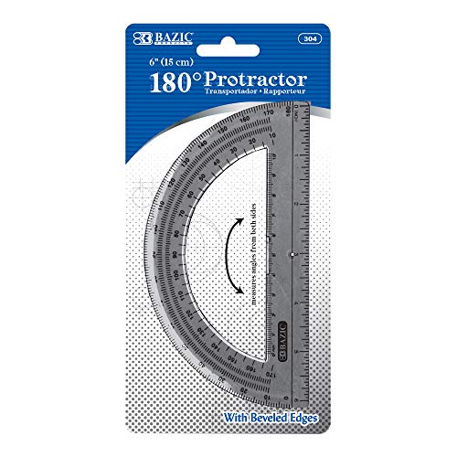 Bazic Products BAZIC Protractor Semicircular 6 Inch 180 Degrees, Plastic Math Protractors, Geometry Measuring Rulers Set, Clear Ruler for Students, 1-Pack - Image 1