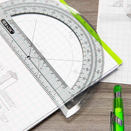 Bazic Products BAZIC Protractor Semicircular 6 Inch 180 Degrees, Plastic Math Protractors, Geometry Measuring Rulers Set, Clear Ruler for Students, 1-Pack - Image 4