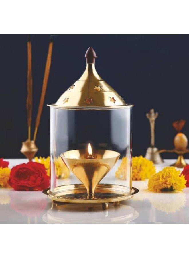True Decor 6 Inch Akhand Diya for Puja Akhand Jyoti Deepam Akhand Brass Diya with Cover - Image 1