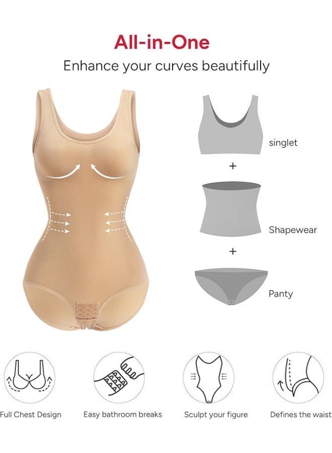 MIXSNOW Womens' Waist Trainer Seamless Round Neck Tummy Control Shapewear Bodysuit - Image 3