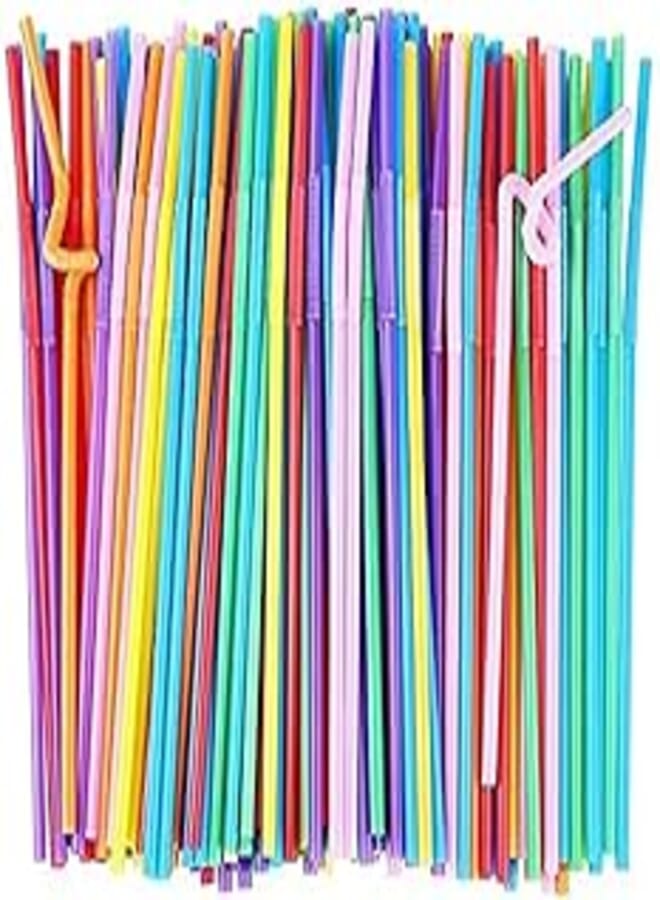 Pack of 100 Colourful Drinking Straws - Long and Flexible - Disposable - Ideal For Parties, Bars, Drinks, Smoothies - Useful For Arts And Crafts