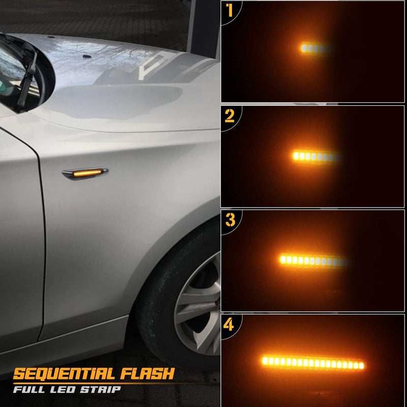 NDRUSH Sequential LED Side Marker Turn Signal Lights Compatible with BMW E90 E91 E92 E93 E46 E53 X3 E83 X 1 E84 E81 E82 E87 E88, Smoked Lens, Pack of 2 - Image 3