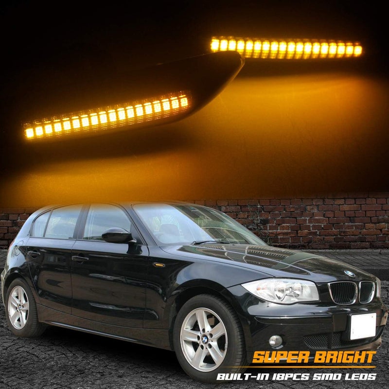 NDRUSH Sequential LED Side Marker Turn Signal Lights Compatible with BMW E90 E91 E92 E93 E46 E53 X3 E83 X 1 E84 E81 E82 E87 E88, Smoked Lens, Pack of 2 - Image 2