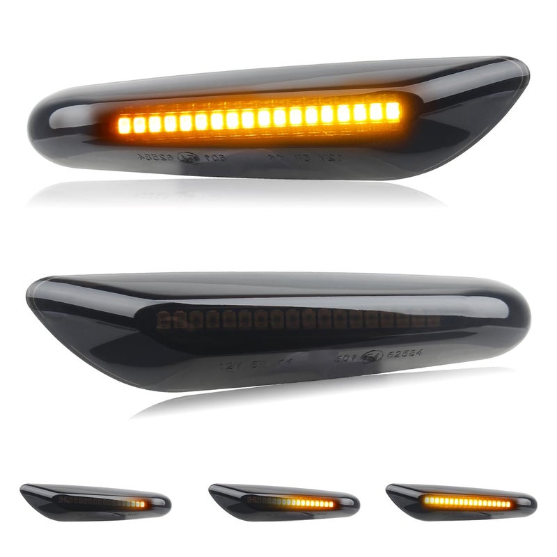 NDRUSH Sequential LED Side Marker Turn Signal Lights Compatible with BMW E90 E91 E92 E93 E46 E53 X3 E83 X 1 E84 E81 E82 E87 E88, Smoked Lens, Pack of 2 - Image 1