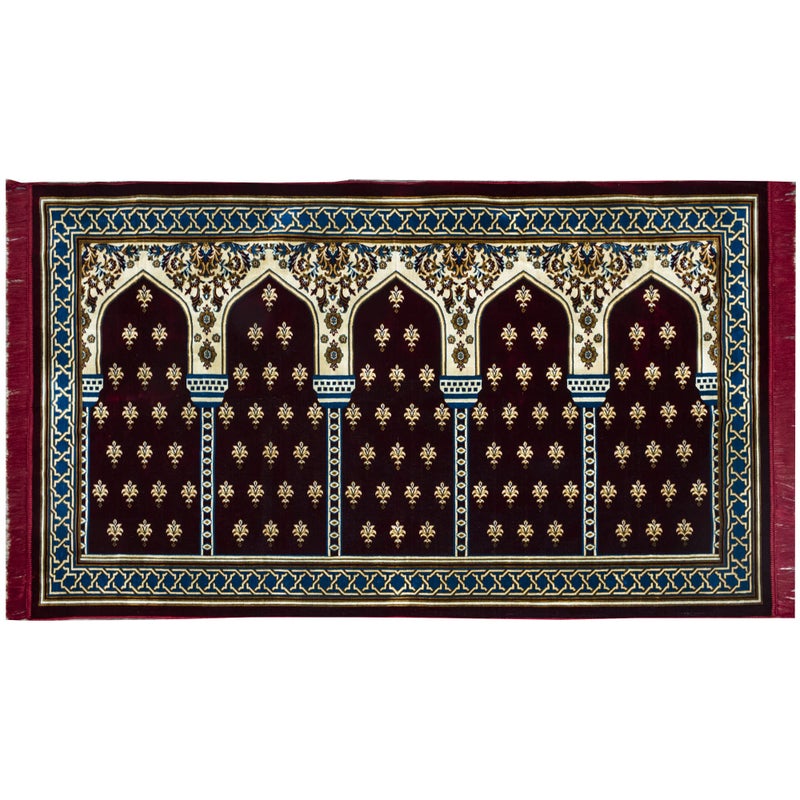 Modefa Turkish Islamic Prayer Rug - Multi Person Janamaz Sajada for Family or Large Gathering & Group Praying Carpet - Wide Plush Velvet Praying Mat (Mihrab Red - 5 Person) - Image 1