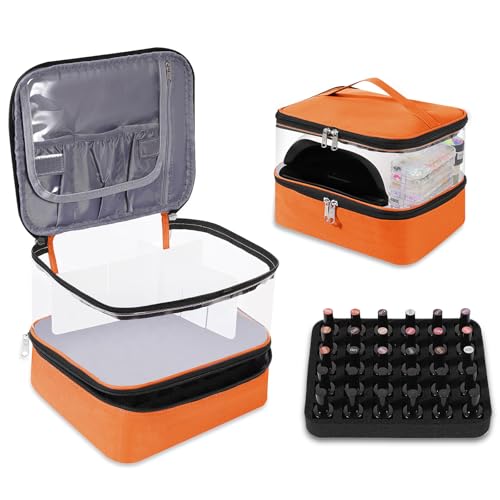 Beloving Clear Nail Polish Organizer DoubleLayer Nail Polish Bag Organizer Case Holds 30 Bottles and Nail Dryer Nail Organizers and Storage for Manicure ToolsOrange - Image 1