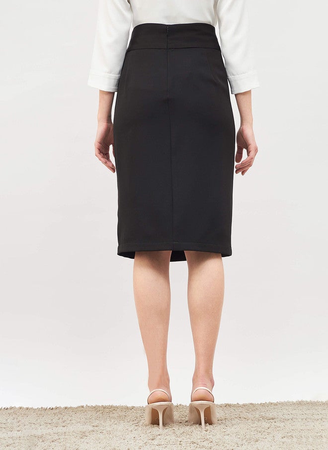 SALT ATTIRE Black Knee Length Pencil Skirt - Image 4