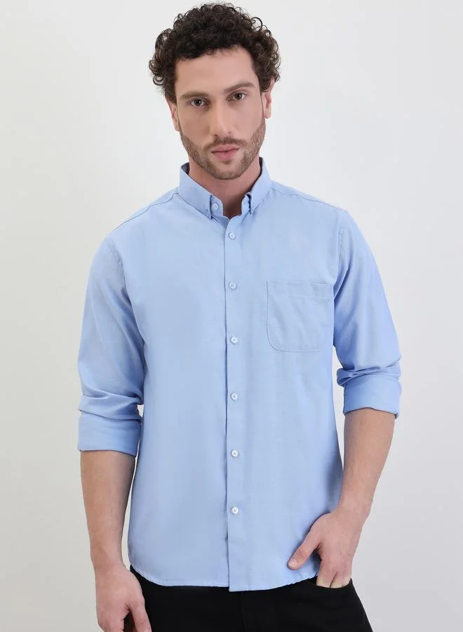 Styli Solid Oxford Regular Fit Spread Collar Shirt