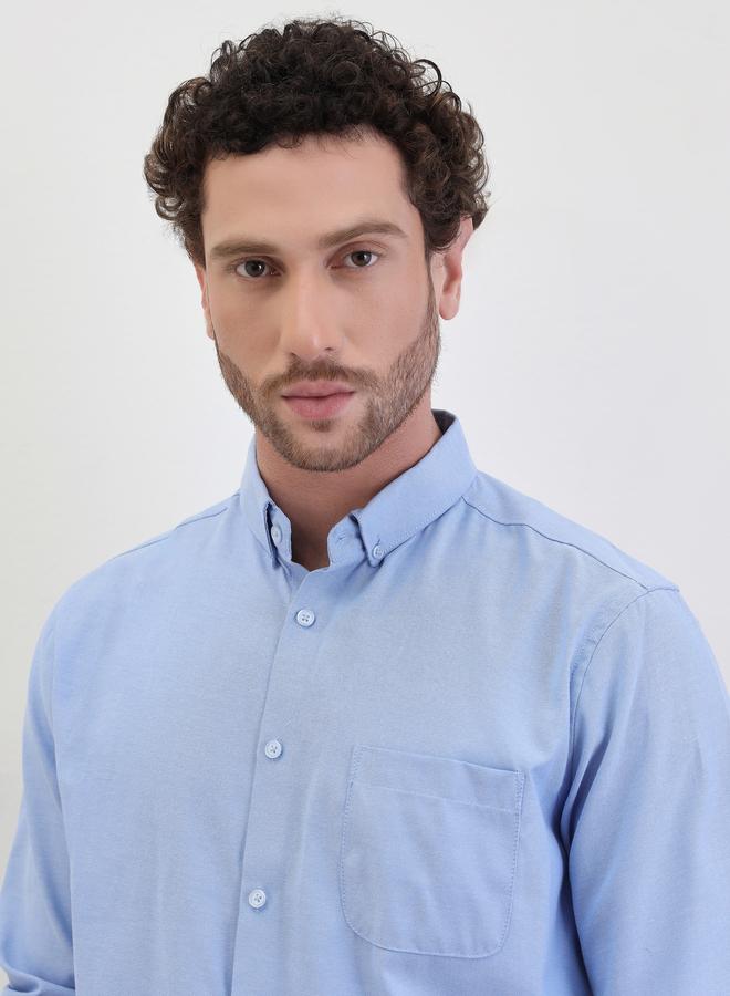 ستايلي قميص أوكسفورد بلون سادة بقصة عادية وياقة مفتوحة - Image 3