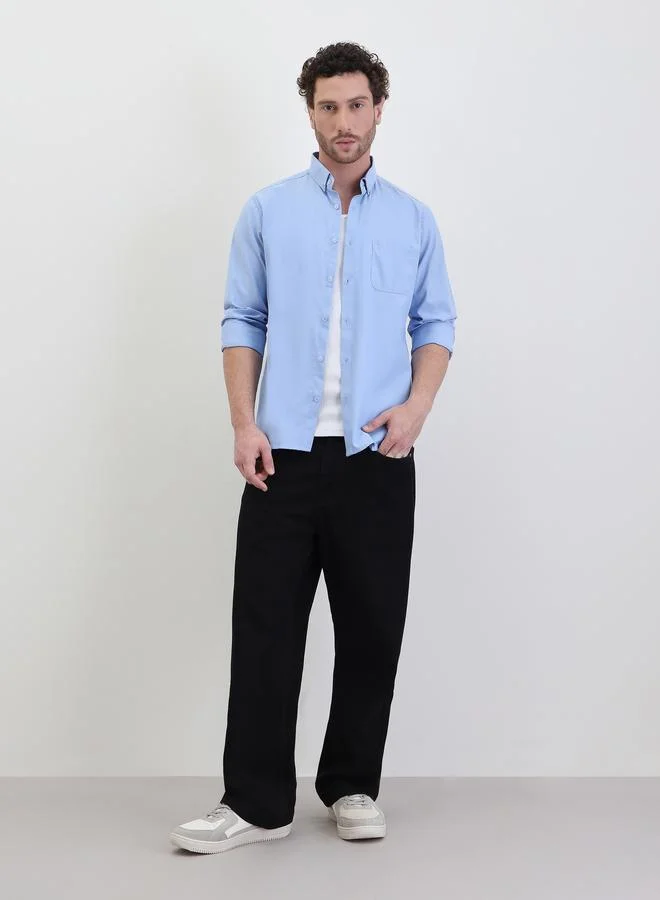 Styli Solid Oxford Regular Fit Spread Collar Shirt
