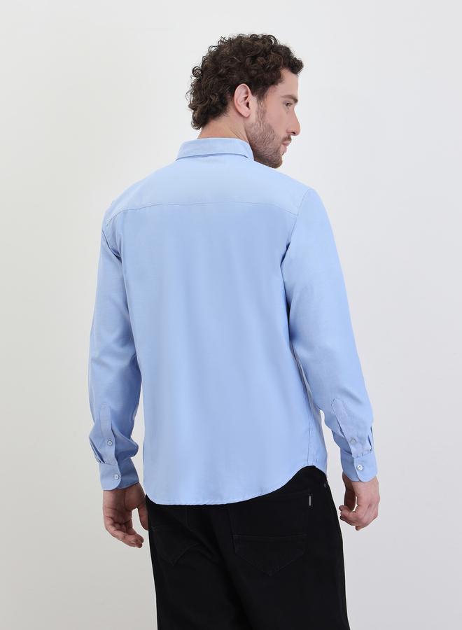 ستايلي قميص أوكسفورد بلون سادة بقصة عادية وياقة مفتوحة - Image 4