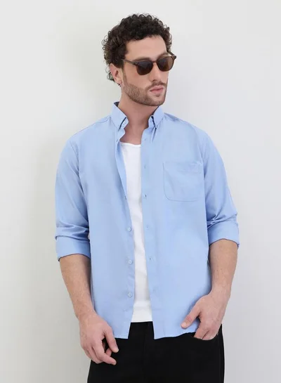 Styli Solid Oxford Regular Fit Spread Collar Shirt
