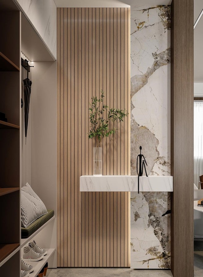 YLL YLL PVC Slat Wall Panel Peel and Stick 118"x 15.7" Faux Oak Grain Wood Slat Panel Self-Adhesive Wallpaper Soundproof 3D Wall Panels - Image 2