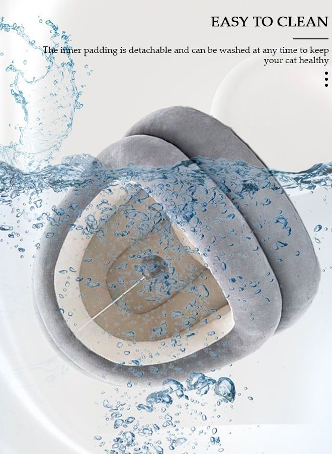 DUNISO Indoor Cat Bed,Cat Bed Semi-Enclosed for Indoor, Portable Cat Cave Bed with Plush Ball and Anti-Slip Bottom, Washable Pet Bed for Medium-sized Cats and Small Dogs,45*45*38cm - Image 3