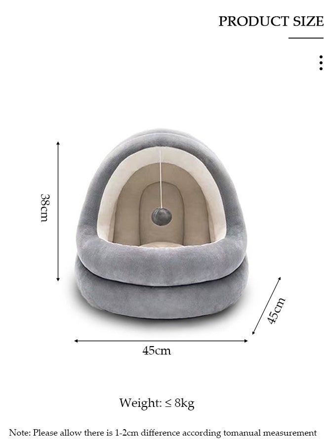 DUNISO Indoor Cat Bed,Cat Bed Semi-Enclosed for Indoor, Portable Cat Cave Bed with Plush Ball and Anti-Slip Bottom, Washable Pet Bed for Medium-sized Cats and Small Dogs,45*45*38cm - Image 2