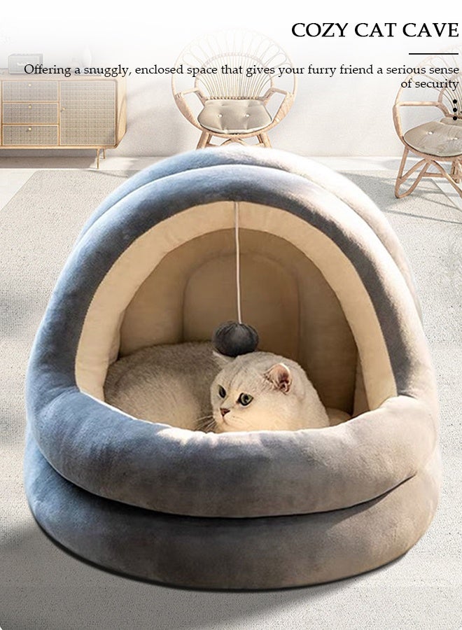 DUNISO Indoor Cat Bed,Cat Bed Semi-Enclosed for Indoor, Portable Cat Cave Bed with Plush Ball and Anti-Slip Bottom, Washable Pet Bed for Medium-sized Cats and Small Dogs,45*45*38cm - Image 5