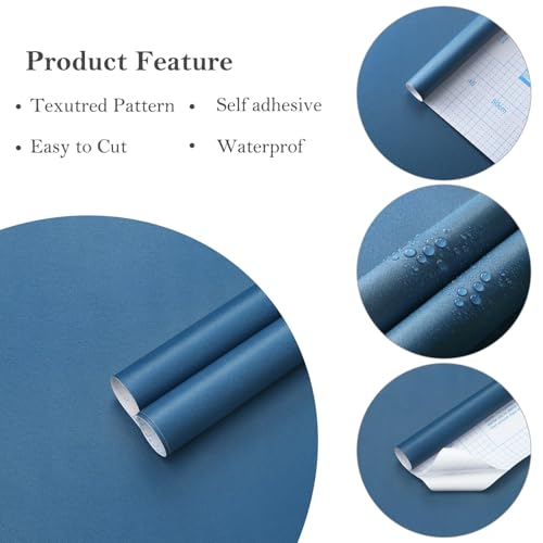 Ismoon Blue Wallpaper Modern Solid Color Peel and Stick Wallpaper Cobalt Blue Contact Paper Pure Textured Removable SelfAdhesive Wall Paper for Bathroom Cabinets Decor Vinyl 177inx197in - Image 3