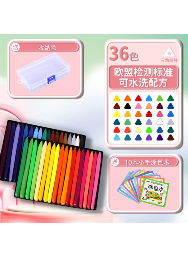 mriya Children's Non-dirty Hand Crayon 36 Color Triangle Plastic Wax Brush Kindergarten Painting Oil Painting Stick Color Brush Washable - Image 1