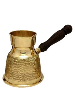 Majestic Majestic Brass Turkish Coffee Pot – Capacity: 280 ml (Medium Size), Textured Design, Golden Color – Handcrafted with Wooden Handle, Perfect for Turkish Coffee, Arabic Coffee, Tea, Milk, and Hot Beverages  - Image 1