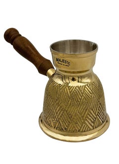 Majestic Majestic Brass Turkish Coffee Pot – Capacity: 280 ml (Medium Size), Textured Design, Golden Color – Handcrafted with Wooden Handle, Perfect for Turkish Coffee, Arabic Coffee, Tea, Milk, and Hot Beverages  - Image 3