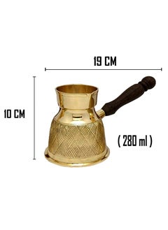 Majestic Majestic Brass Turkish Coffee Pot – Capacity: 280 ml (Medium Size), Textured Design, Golden Color – Handcrafted with Wooden Handle, Perfect for Turkish Coffee, Arabic Coffee, Tea, Milk, and Hot Beverages  - Image 4