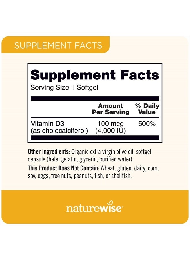 NatureWise Vitamin D3 4000iu (100 mcg) Healthy Muscle Function, and Immune Support, Non-GMO, Gluten Free in Cold-Pressed Olive Oil, Packaging Vary (Mini Softgel), 360 Count - Image 4