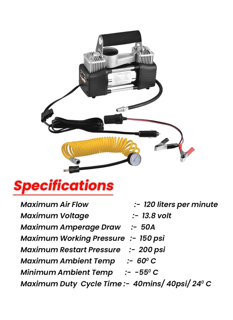 3XR - Air Compressor Tire Inflators Tool - 12V Double Cylinder Car inflatable Pump Digital display for Cars Bikes Motorcycles and Sport Balls - Image 1