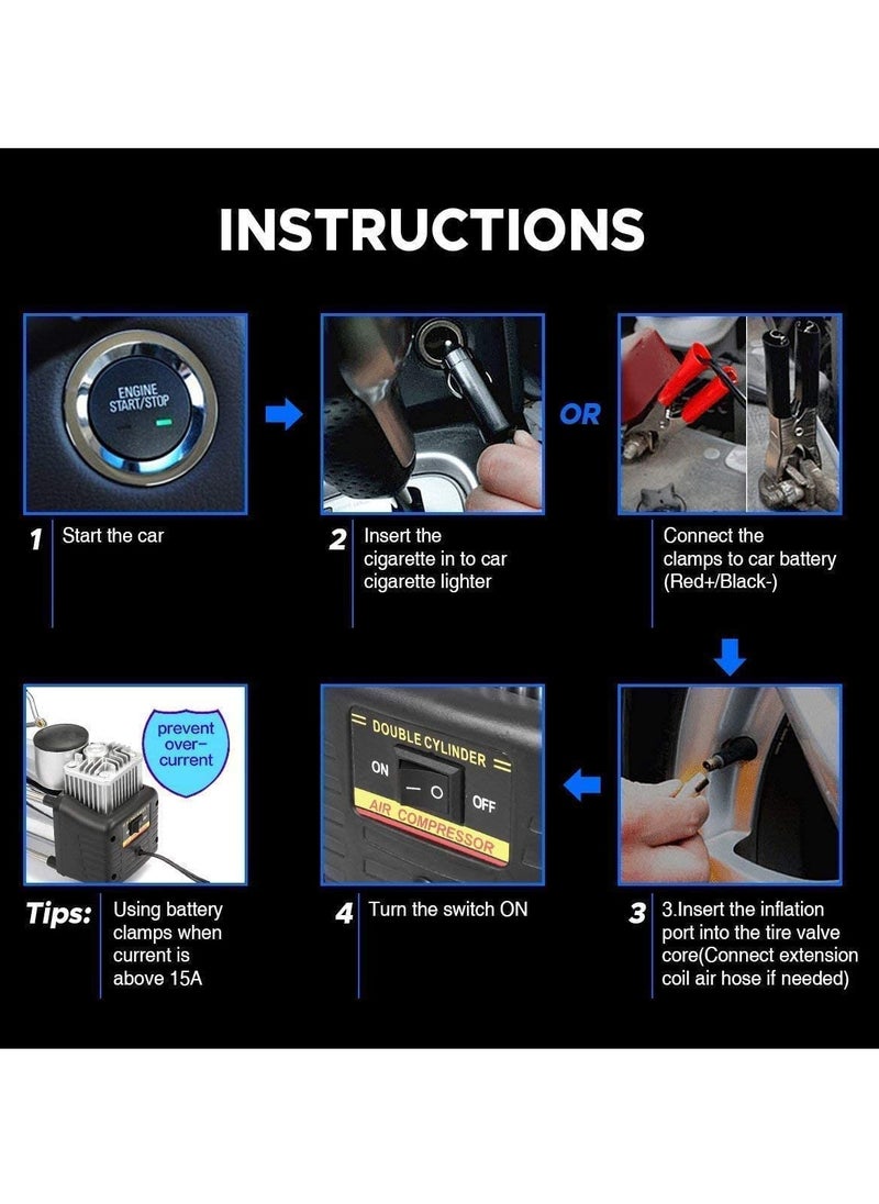 3XR - Air Compressor Tire Inflators Tool - 12V Double Cylinder Car inflatable Pump Digital display for Cars Bikes Motorcycles and Sport Balls - Image 1