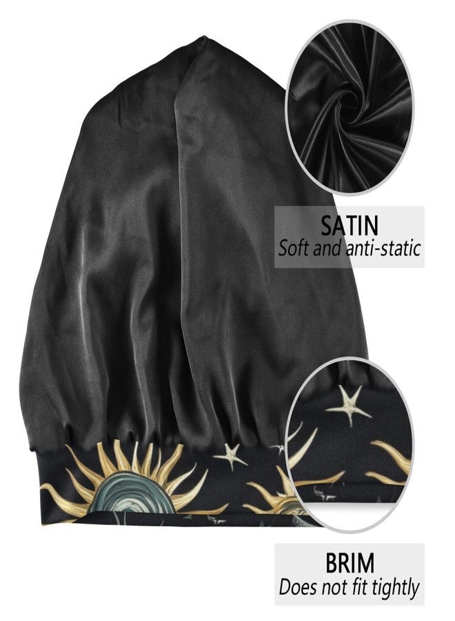 Eyanle Bonnet Sleep Cap Hair Wrap Cover for Sleeping Satin Lined Head Wrap Nurse Cap Night Curly Long Hair Sleep Protection Slouchy Beanie for Men Women Star Moon Sun Constellation Black - Image 5