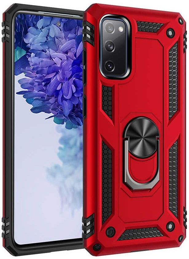 Nevarium - Galaxy S20 Fe Case High Protection Silicone with Tank Ring - Red - Image 1