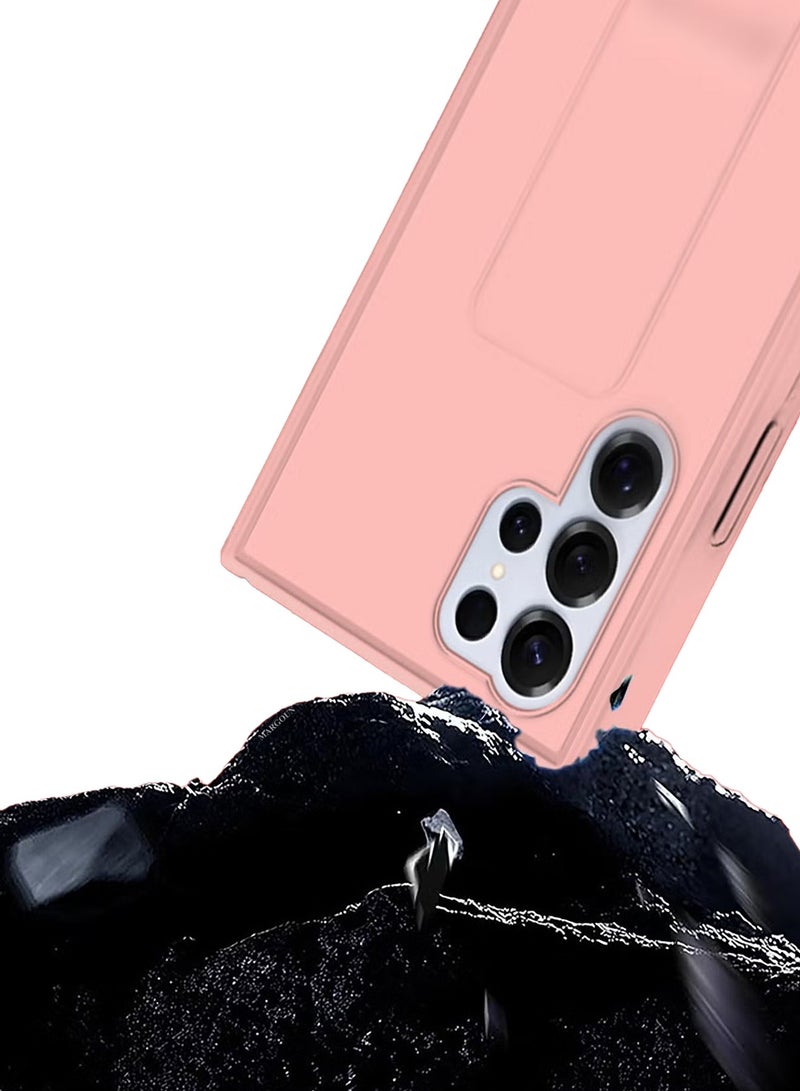 CATANES (for Samsung Galaxy S25 Ultra) Case Premium PU Leather with Stand Function, Shockproof and Anti Scratch Finger Grip Case Cover / Pink - Image 4