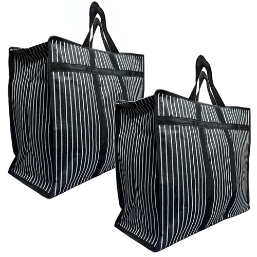 EVK® Multipurpose Large Big Heavy Duty Toy Clothes Files Picnic Shopping Storage Organizer Grocery Vegetable Canvas Reusable Shopper Bag with Strong Handles and Base with Zip (Pack of 2) - Image 1