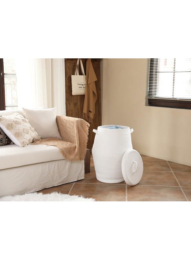 Cottonphant 26" x 20" Tall Extra Large Storage Basket with Lid, Cotton Rope Storage Baskets, Woven Laundry Hamper with Cover, Toy Storage Bin, for Toys Blanket in Living Room, Baby Nursery, All White - Image 3
