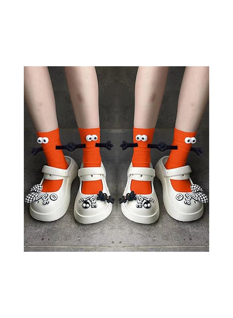 KASTWAVE 2 Pairs Hand Holding Socks, Couple Magnetic Socks, Holding Hands Socks, Novelty Unisex Socks with Hands Couple Socks, Funny Socks, Matching Couple Socks, Mid-Tube Socks (Tangelo) - Image 3