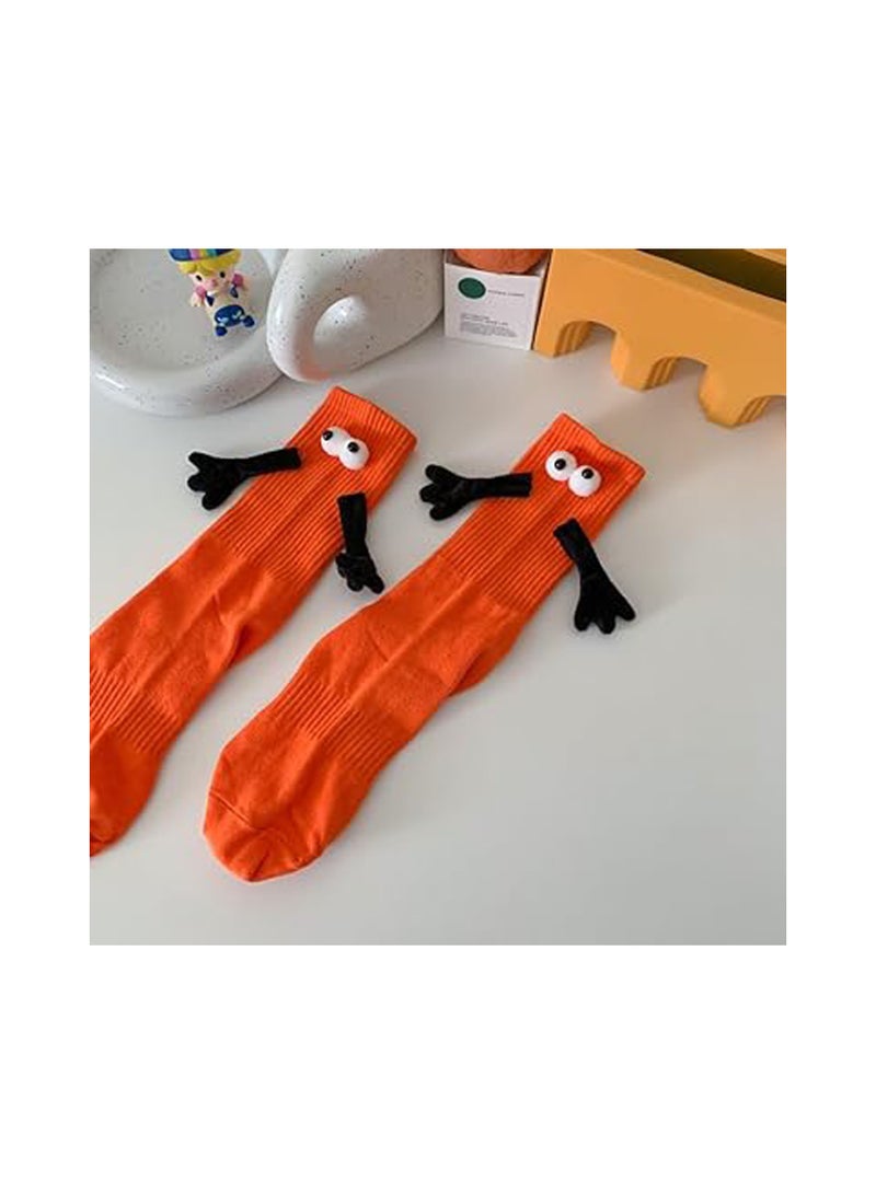 KASTWAVE 2 Pairs Hand Holding Socks, Couple Magnetic Socks, Holding Hands Socks, Novelty Unisex Socks with Hands Couple Socks, Funny Socks, Matching Couple Socks, Mid-Tube Socks (Tangelo) - Image 2