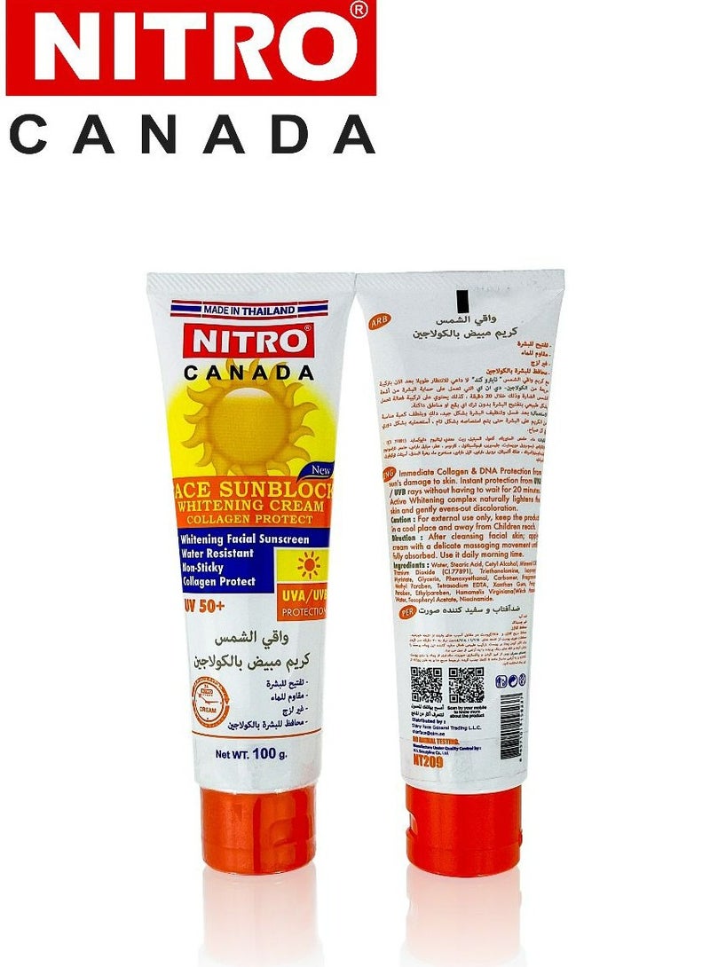 NITRO CANADA Face Sunblock Whitening Cream Collagen Protect UV+50 - 100 g