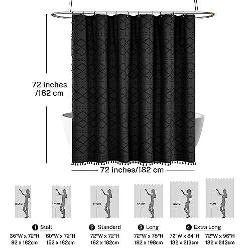 Siiluminisoy Black Shower Curtain with Tassels Boho Cloth Shower Curtain Black 72 x 72 Tufted Chevron Striped Chenille Woven Modern Farmhouse Minimalist, Shabby Chic Bathroom Decor - Image 5