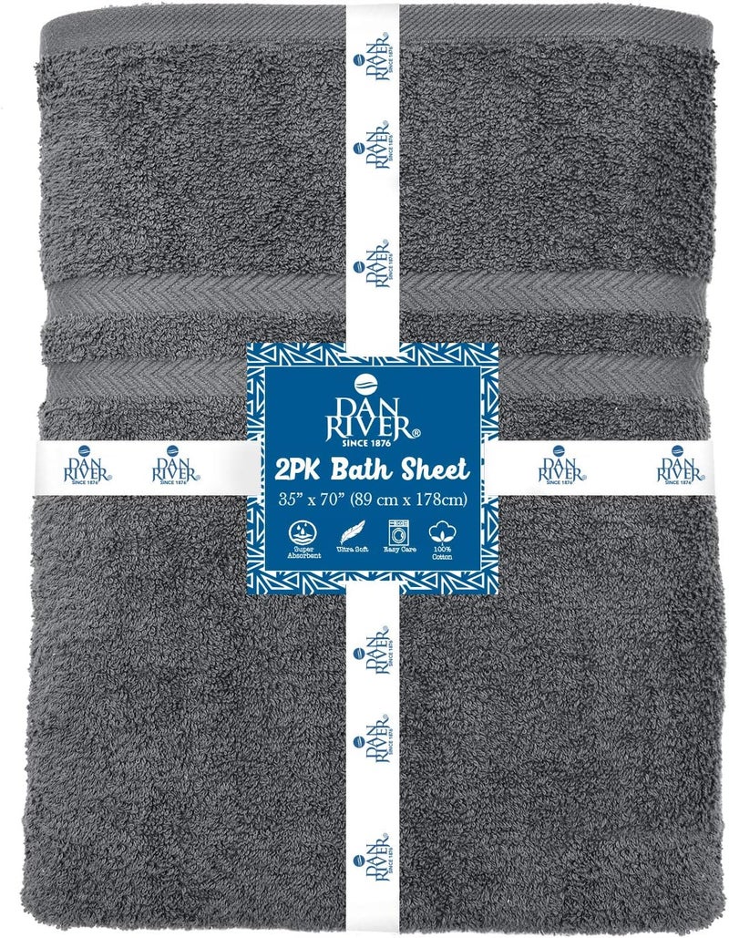DAN RIVER 2 Pack Luxury Bath Sheets 35x70, 600 GSM, Soft & Quick Dry 100% Ring Spun Cotton Towels Ideal for Hotels, Spas, Gyms & Salons Extra Large, Gray - Image 2