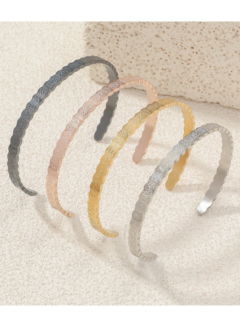 Mark Fairwhale Vintage Stainless Steel Carved C-Shaped Open Men's And Women's Bracelet  - Image 2