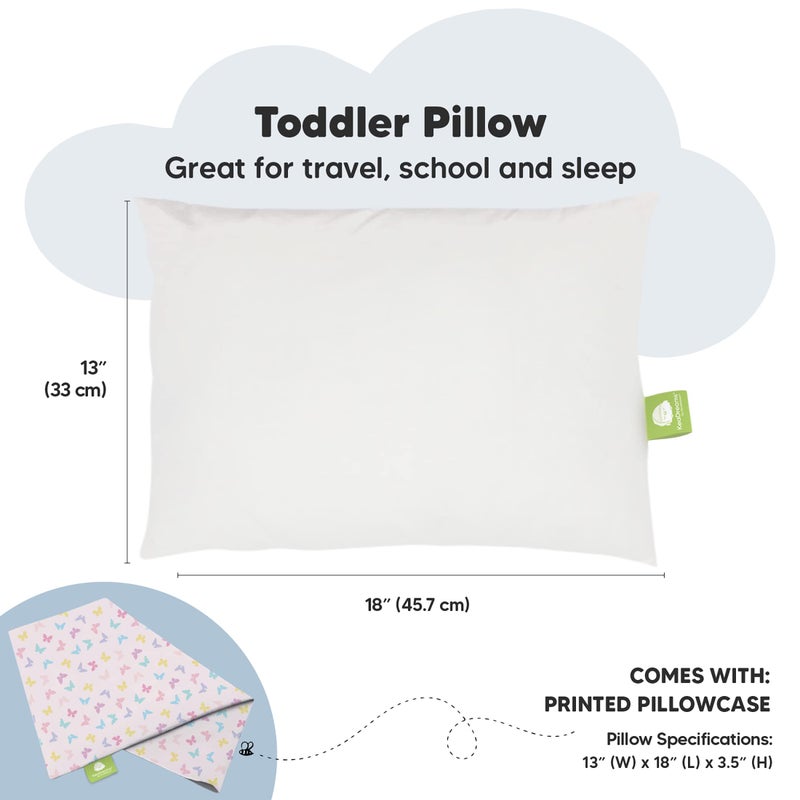 KeaBabies Toddler Pillow with Pillowcase - 13x18 My Little Dreamy Kids Travel Bed Pillows for Sleeping, Organic Cotton Small Pillowcase, Soft & Breathable, Machine Washable, Toddlers 2-5 years old (Flutter) - Image 3