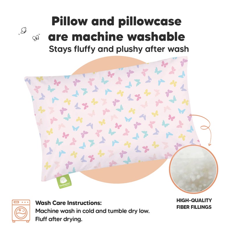 KeaBabies Toddler Pillow with Pillowcase - 13x18 My Little Dreamy Kids Travel Bed Pillows for Sleeping, Organic Cotton Small Pillowcase, Soft & Breathable, Machine Washable, Toddlers 2-5 years old (Flutter) - Image 4