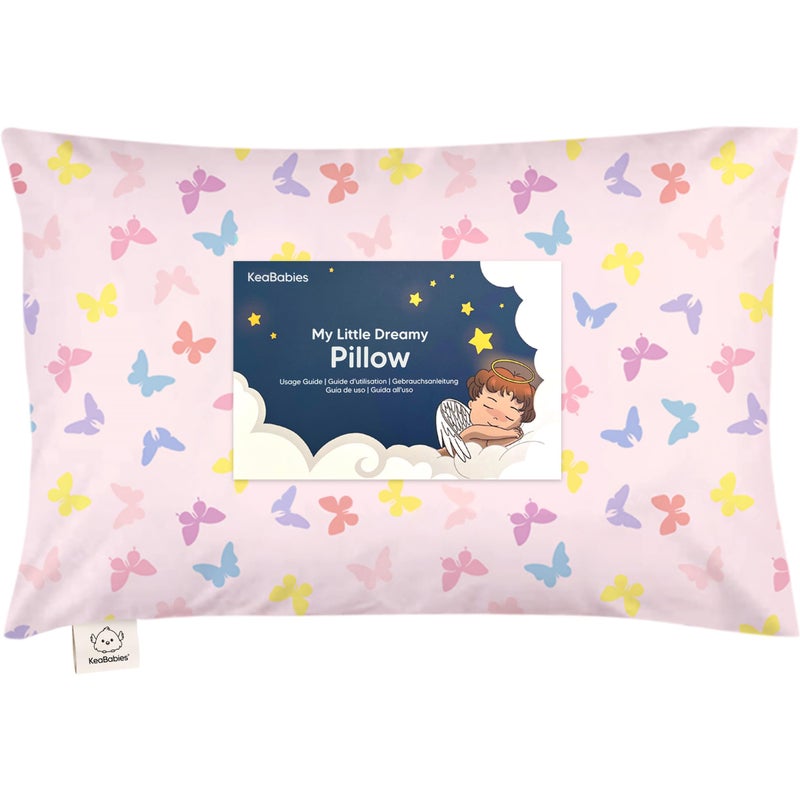 KeaBabies Toddler Pillow with Pillowcase - 13x18 My Little Dreamy Kids Travel Bed Pillows for Sleeping, Organic Cotton Small Pillowcase, Soft & Breathable, Machine Washable, Toddlers 2-5 years old (Flutter) - Image 1