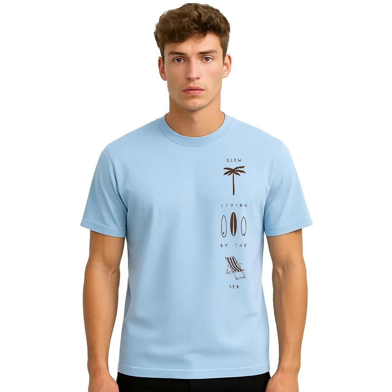 Men's Light Blue Graphic T-Shirt for Men