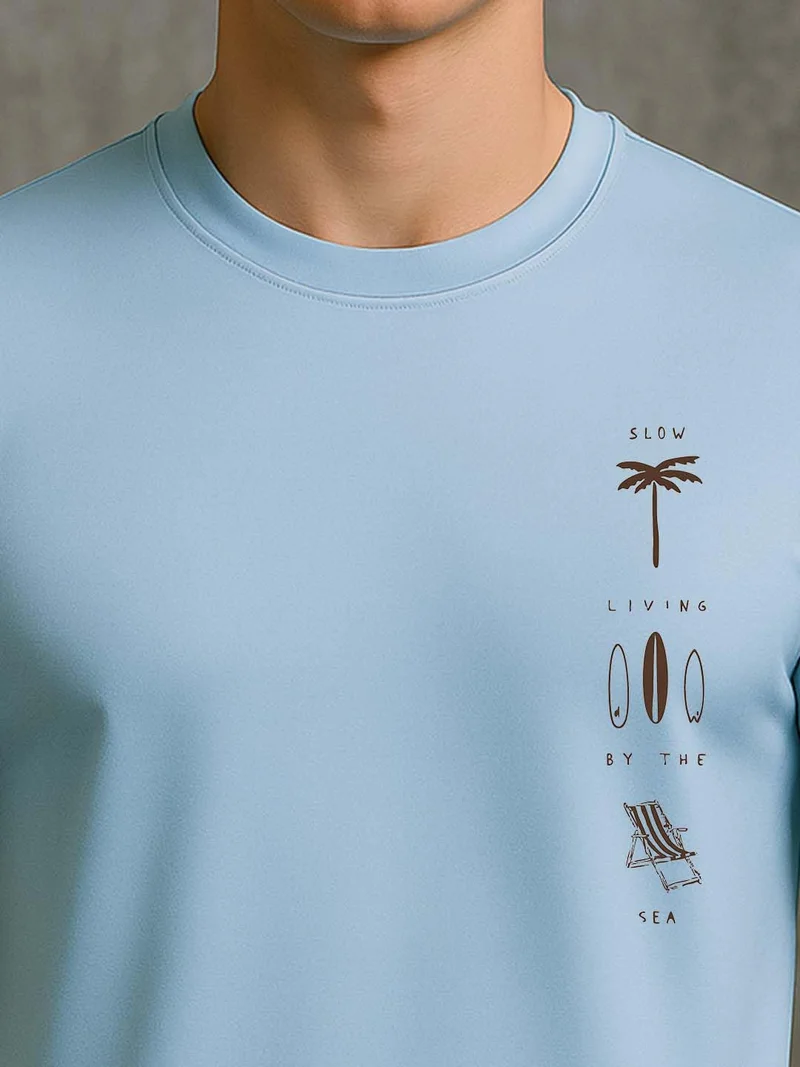 NOBERO  Men's Light Blue Graphic T-Shirt for Men for Men | Best Price UAE
