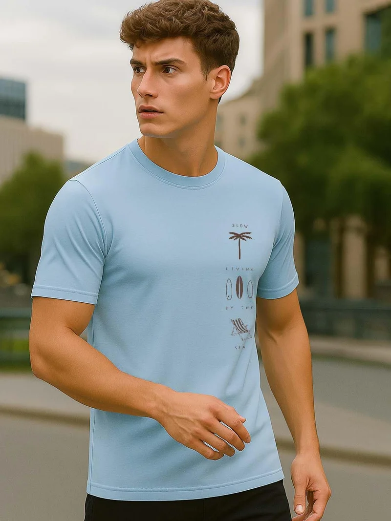 NOBERO  Men's Light Blue Graphic T-Shirt for Men for Men | Best Price UAE