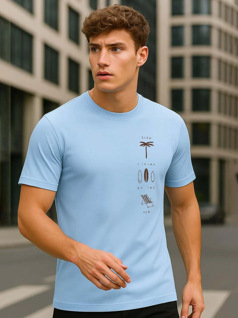 NOBERO  Men's Light Blue Graphic T-Shirt for Men for Men | Best Price UAE