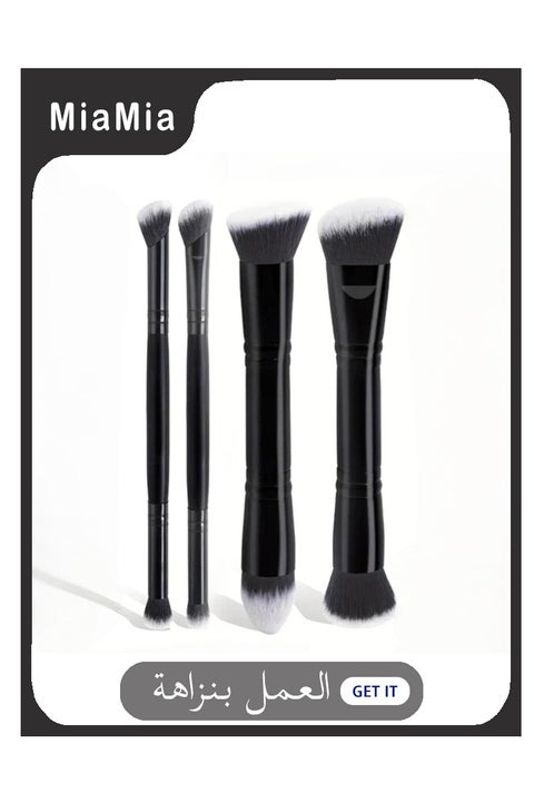 4Pcs Double Ended Makeup Brushes, Ultra Soft Skin Friendly Fibers, Multi Function Face Eye Cosmetic Tools, Easy Blending Travel Portable Beauty Set (Black)