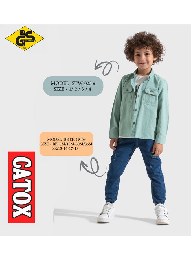 جي@إس قميص كتان صيفي للأولاد مع تيشيرت قطني