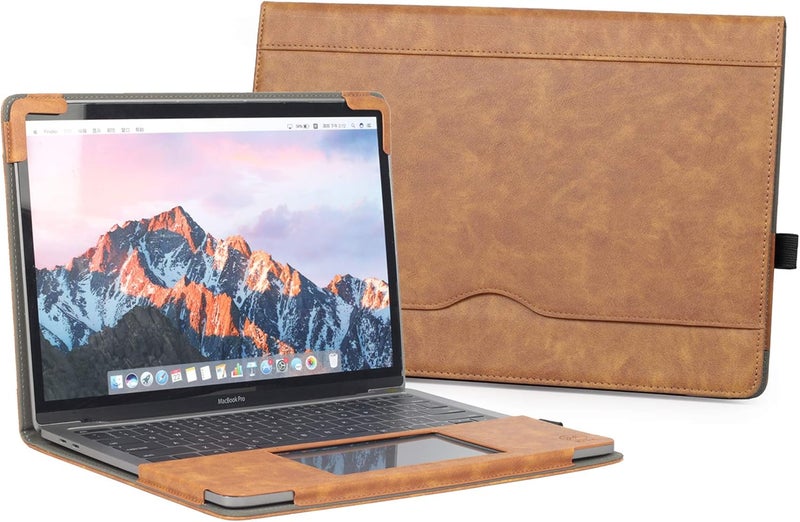 TT TYTX TYTX متوافق مع غلاف MacBook Pro من الجلد مقاس 15 بوصة إصدار 2016-2019 (A1990 A1707) حافظة كمبيوتر محمول واقية فوليو غلاف كتاب مع فتحات تهوية، بني - Image 2