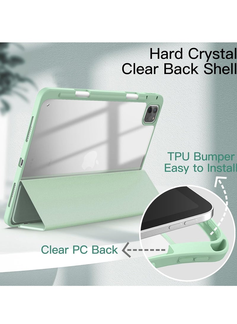 MIGOFAST iPad Pro 11-Inch M4 2024 (5th Generation) with Pencil Holder, Clear Transparent Back Shell Slim Stand Shockproof Tablet Cover, Auto Wake/Sleep Light Green - Image 5